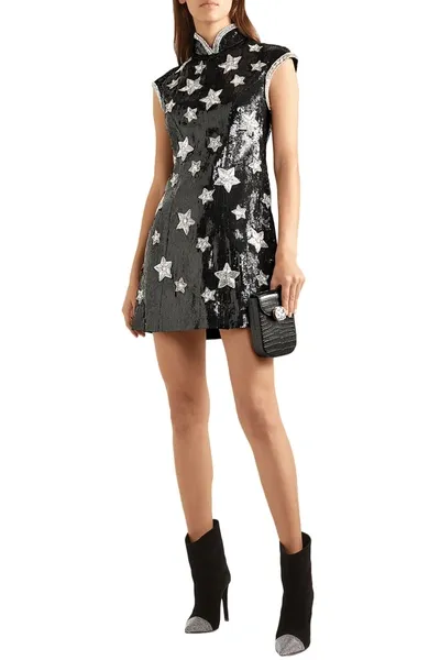 Andrew Gn Embellished Sequined Silk-blend Georgette Mini Dress In Black