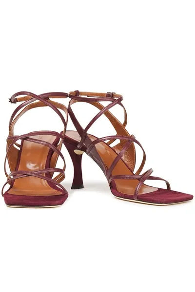 By Far Christina Leather And Suede Sandals In Merlot