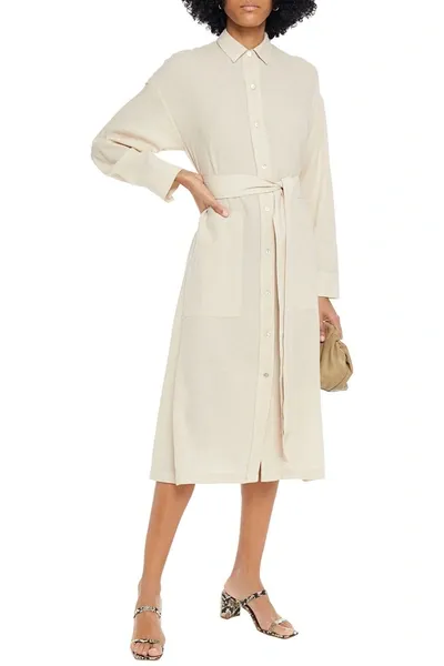 Vince Belted Cotton-blend Twill Midi Dress In White