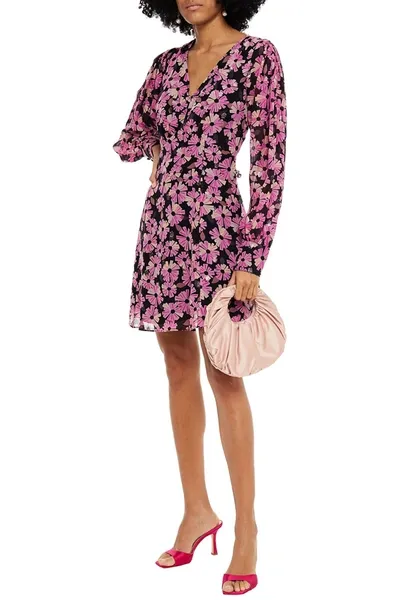 Kate Spade Metallic Fil Coupé Floral-print Georgette Mini Dress In Black