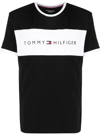 Tommy Hilfiger Contrast-panel Logo-print T-shirt In Black