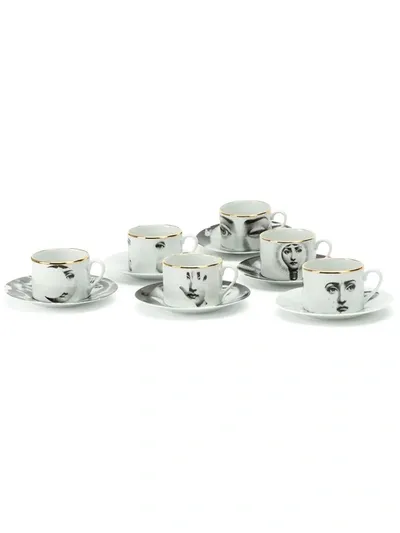 Fornasetti Ceramic Tea Set In Gold