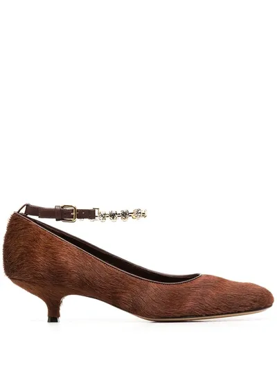 Jw Anderson Ankle Strap Kitten Heel Pumps In Brown