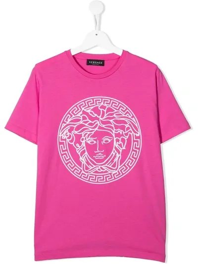 Young Versace Medusa-head Print Cotton T-shirt In Pink