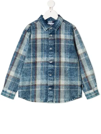 Molo Kids' Check Button-down Shirt In Blue