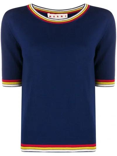 Marni Short-sleeved Knitted Top In Blue