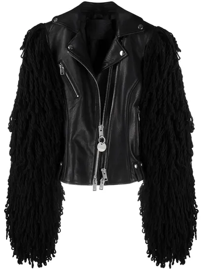 Diesel Fringed Biker Jacket In Black