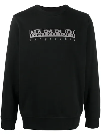 Napapijri Logo-embroidered Crew Neck Sweatshirt In Black