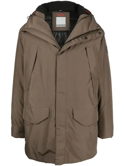 Napapijri Padded Mid-length Parka Coat In Brown