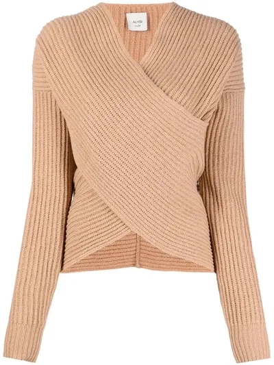 Alysi Ribbed Knit Wraparound Jumper In Brown