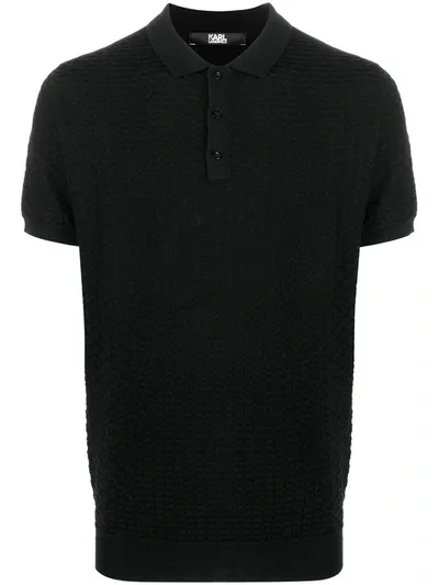 Karl Lagerfeld Textured Knit Polo Shirt In Black