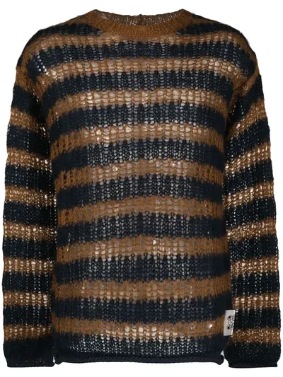 Kenzo Open-knit Striped Jumper In Blue