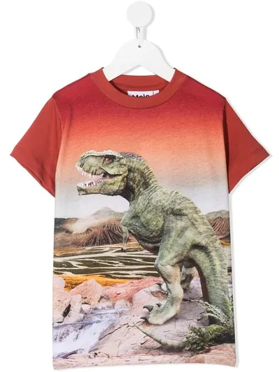 Molo Kids' Orange Road T-shirt For Boy With Dinosaurs In Red