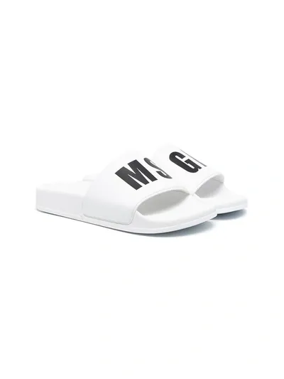 Msgm Teen Contrast Logo-print Slides In White