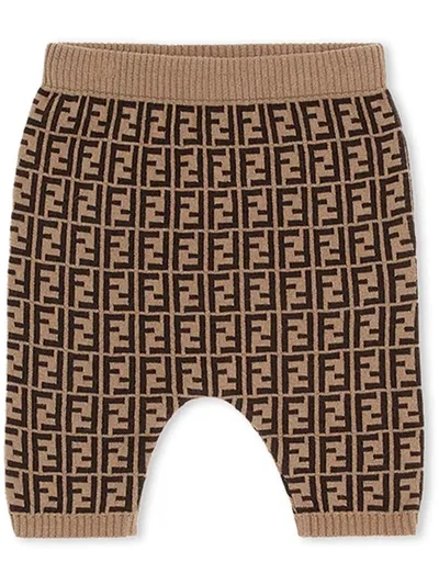 Fendi Babies' Ff Pattern Knitted Leggings In 棕色