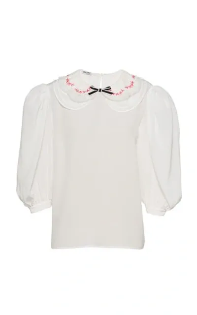 Miu Miu Embroidered Collar Blouse - Women's - Silk In White