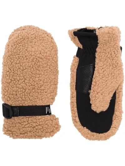 Holden Adjustable Buckle Faux-shearling Gloves In Brown