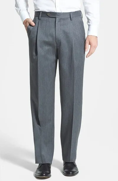 Berle Pleated Classic Fit Wool Gabardine Dress Pants In Medium Grey