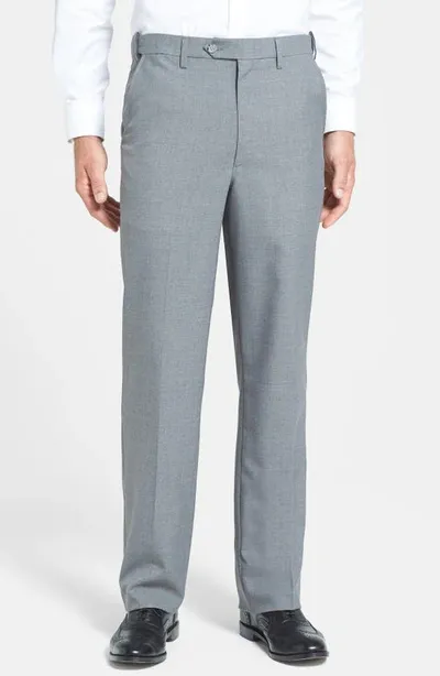 Berle Self Sizer Waist Plain Weave Flat Front Washable Trousers In Light Grey