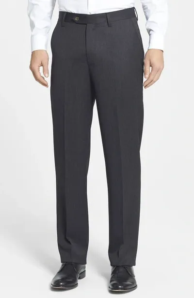 Berle Flat Front Classic Fit Wool Gabardine Dress Pants In Charcoal