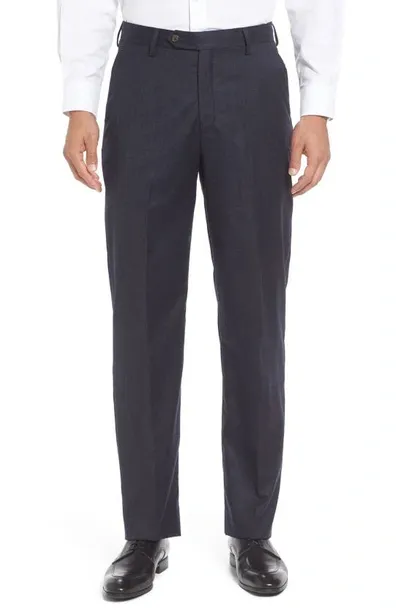 Berle Lightweight Flannel Flat Front Classic Fit Dress Trousers In Heather Navy