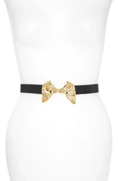 Raina Harvey Horse Clasp Leather Belt In Navy