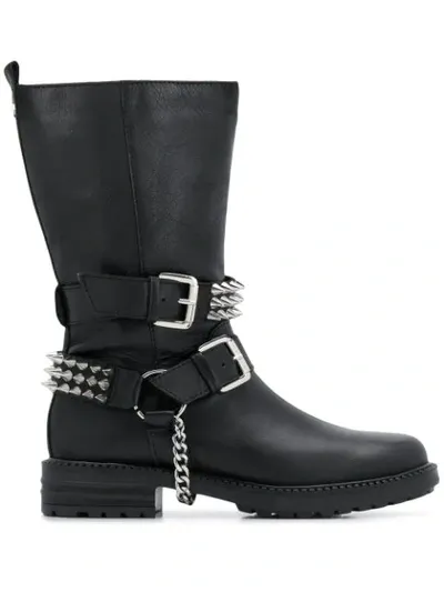 Carvela Savage Wide Studded Boots In Black