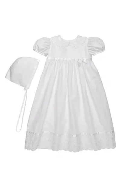 Little Things Mean A Lot Babies' Lace Collar Christening Gown And Bonnet Set In White