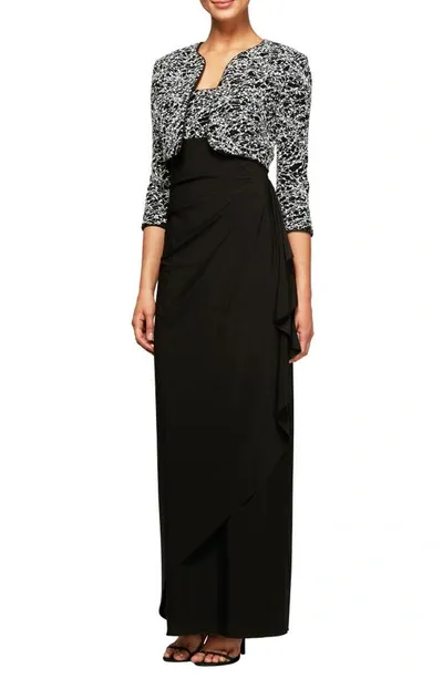 Alex Evenings Empire Waist Gown With Bolero Jacket In Black White