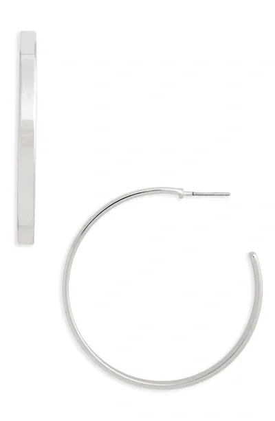 Halogenr Sleek Flat Hoop Earrings In Rhodium