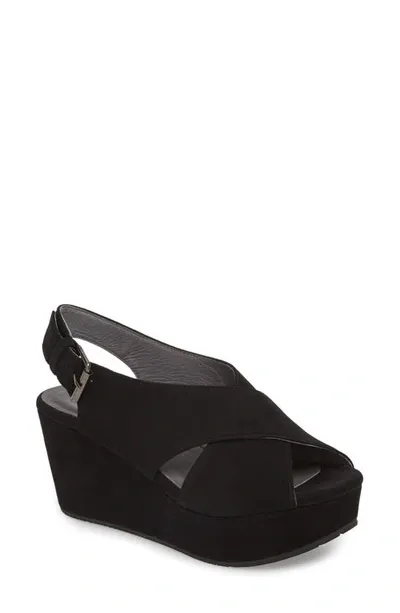 Chocolat Blu Wim Platform Wedge Sandal In Black Suede