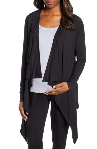 Angel Maternity Maternity/nursing Cardigan, Tank & Pants Set In Black