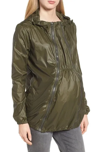 Modern Eternity Waterproof Convertible 3-in-1 Maternity Windbreaker In Khaki Green