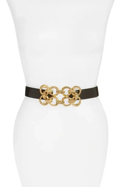 Raina Leather Stretch Belt In Black