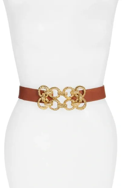 Raina Leather Stretch Belt In Cognac