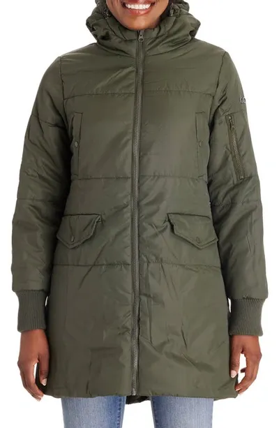 Modern Eternity 3-in-1 Hooded Maternity Puffer Jacket In Khaki Green