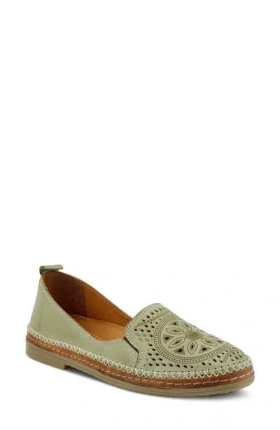 Spring Step Ingrid Flat In Olive Green Leather