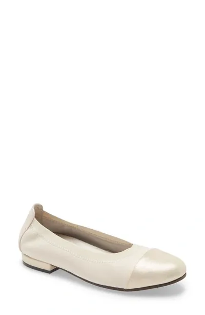 David Tate Nicole Cap Toe Flat In Bone Leather