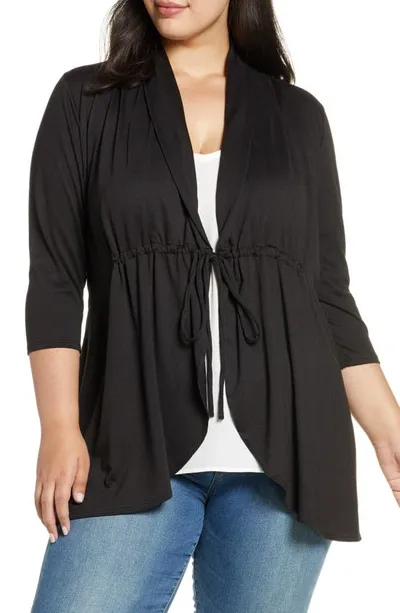 Kiyonna Sunset Stroll Wrap Cardigan In Black Noir