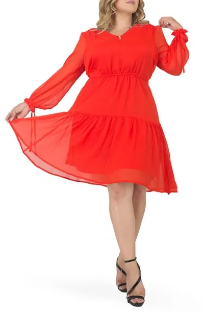 Standards & Practices Prairie Chiffon Long Sleeve Dress In Tigerlily