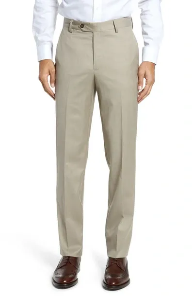 Berle Flat Front Modern Fit Gabardine Stretch Wool Trousers In Tan