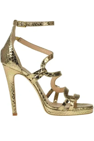 Chiarini Bologna Metallic Effect Reptile Print Leather Sandals In Gold