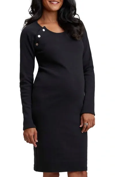 Stowaway Collection Raglan Maternity And Nursing Sweater Dress In Black