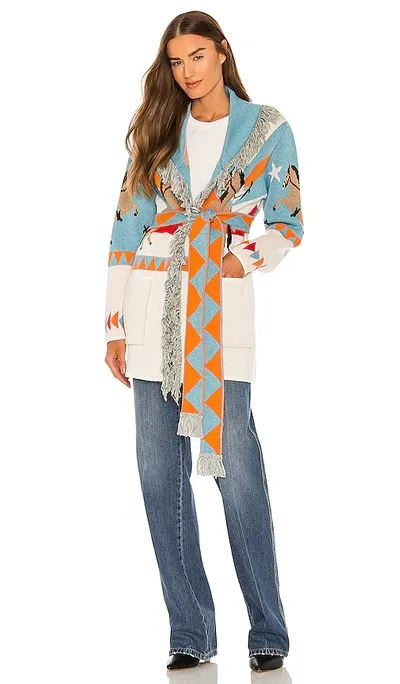 Hayley Menzies Sunrise Rodeo Merino Jacquard Cardigan Turquoise In Baby Blue