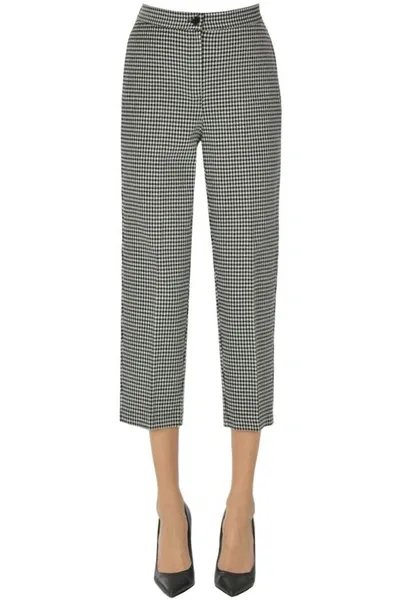 Persona By Marina Rinaldi Cropped Hounds Tooth Print Trousers In Black