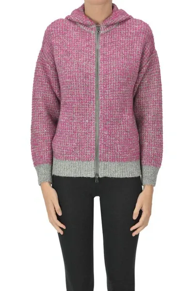 Base Milano Zippered Cardigan In Pink