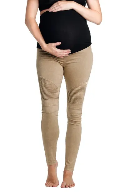 Preggo Leggings Moto Maternity Leggings In Khaki