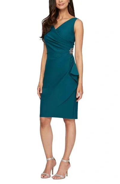 Alex Evenings Compression Embellished Ruched Sheath Dress In Dark Teal