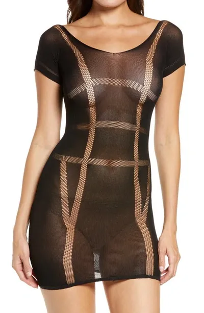 Hauty Hosiery Mesh Chemise In Black