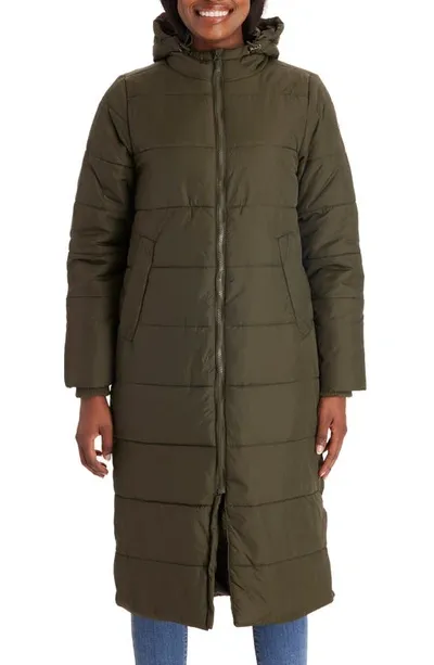 Modern Eternity 3-in-1 Long Quilted Waterproof Maternity Puffer Coat In Khaki Green